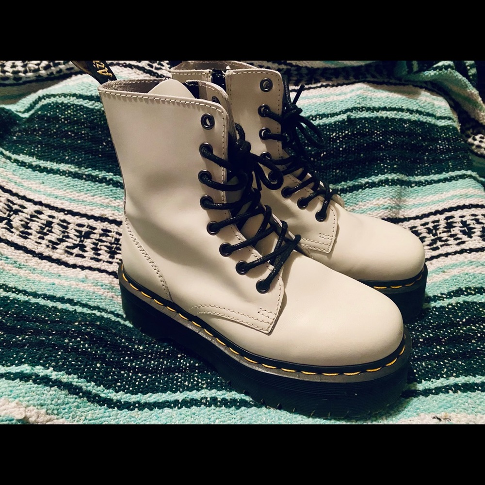Dr. Martens Jadon Smooth Leather Platform Boots- White, W6